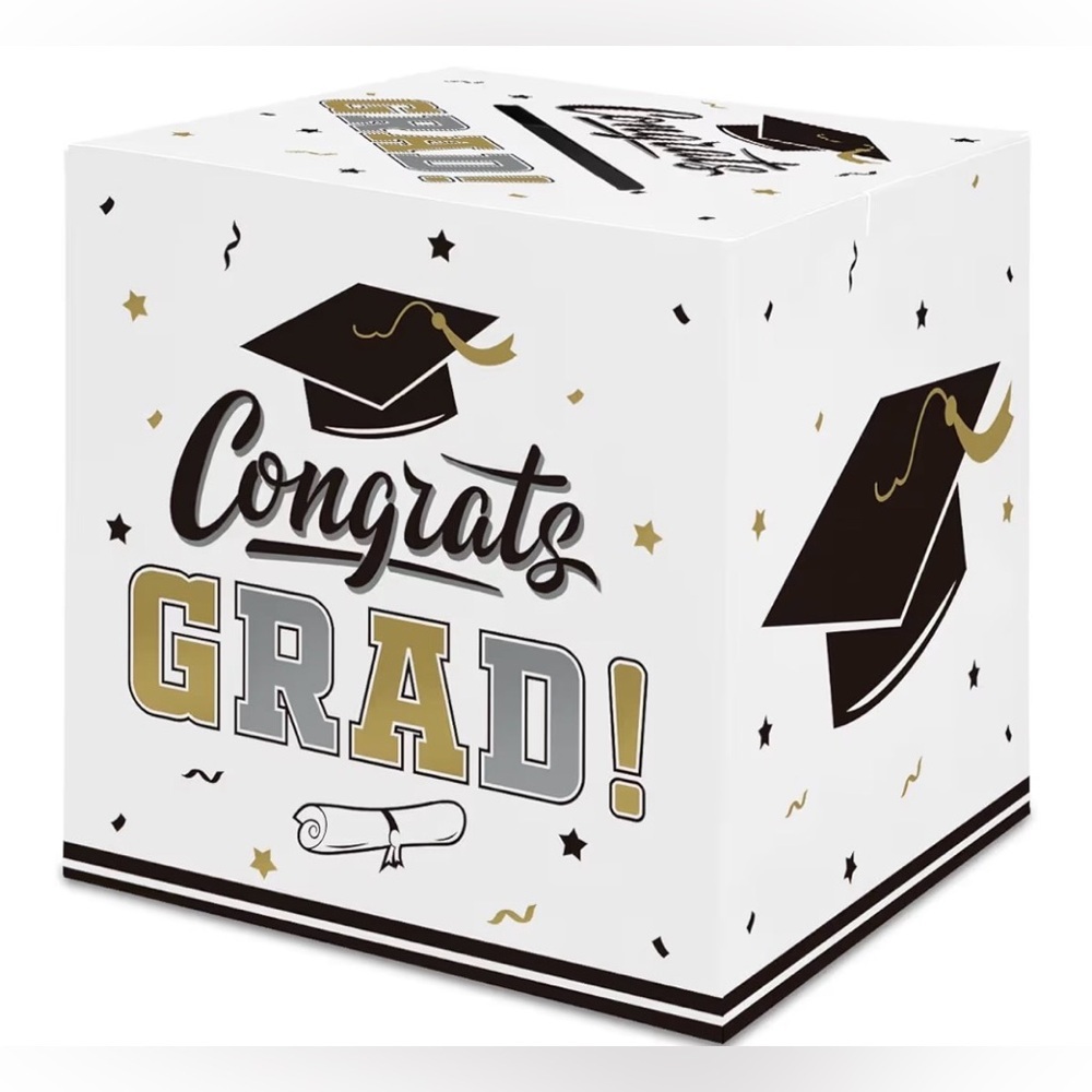 Graduation Party Card Box - Black, Gold, and White (includes 2 boxes) 057